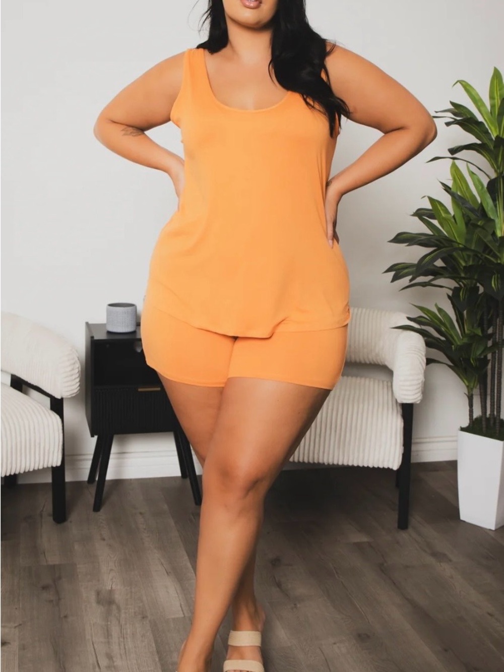 Plus-Size Sleeveless Tank & Shorts Pajama Set - Orange